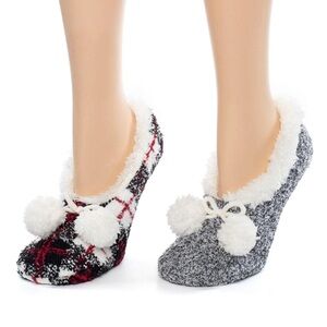 CUDDL DUDS Plushfill slipper socks red/black 2pk size 4-10